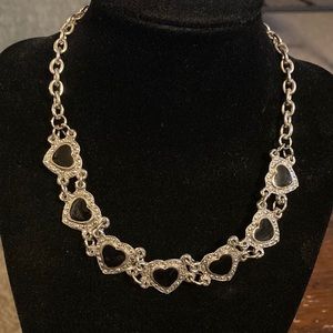 Black onyx heart choker silvertone